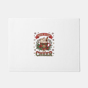 Have Cup Cheer Christmas Plaid Mug Hot Cocoa Snowm Doormat