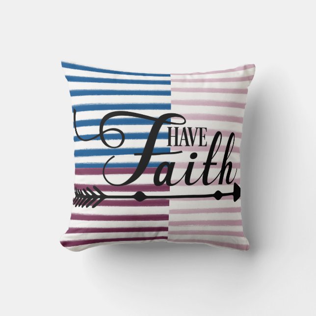 Have Faith Striped Reversible Pillow (Front)