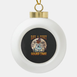 Have Funky Gourd Time Ghost Pumpkin Graveyard Ceramic Ball Christmas Ornament