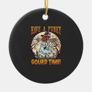 Have Funky Gourd Time Ghost Pumpkin Graveyard Ceramic Tree Decoration