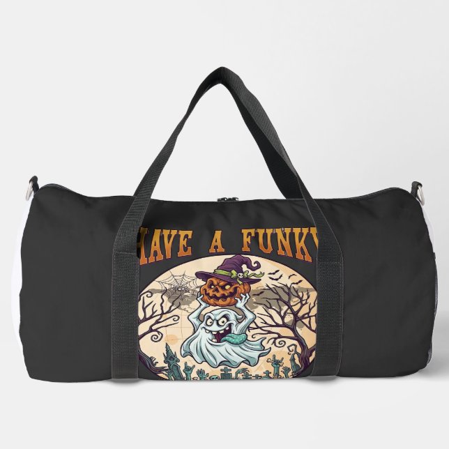 Have Funky Gourd Time Ghost Pumpkin Graveyard Duffle Bag (Front)