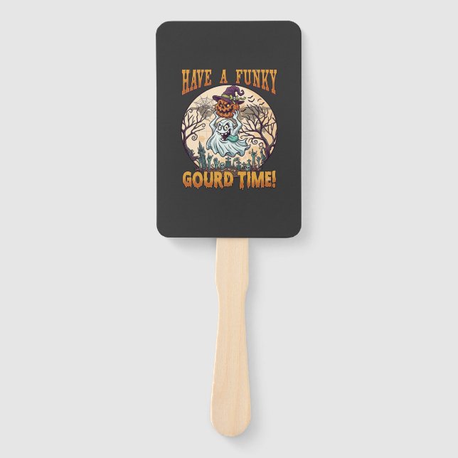 Have Funky Gourd Time Ghost Pumpkin Graveyard Hand Fan (Front)