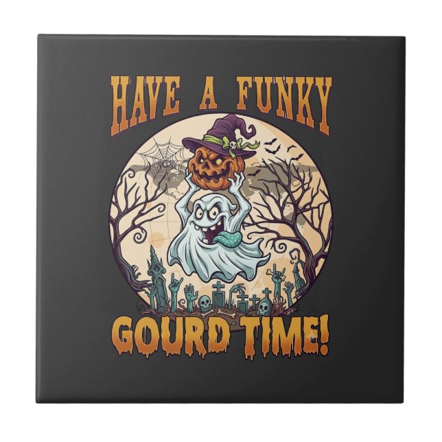 Have Funky Gourd Time Ghost Pumpkin Graveyard Tile (Front)