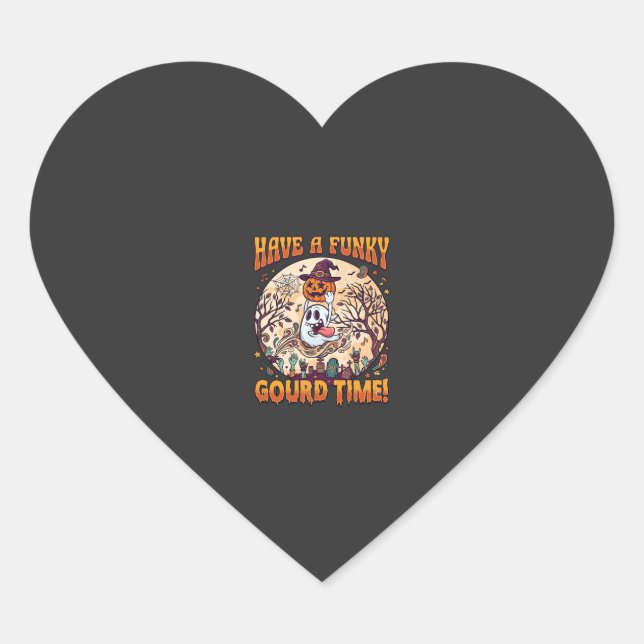Have Funky Gourd Time Halloween Ghost Pumpkin_1 Heart Sticker (Front)