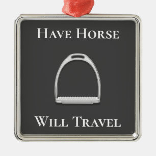 "Have Horse Will Travel" English Stirrup Iron Gray Metal Tree Decoration