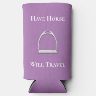 "Have Horse Will Travel" Equestrian Purple Seltzer Can Cooler