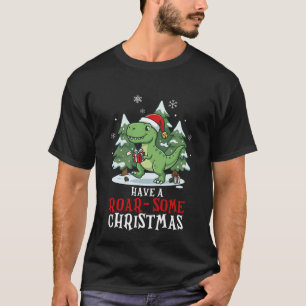 Have Roar Some Christmas Dinosaur Santa Hat Pine T T-Shirt
