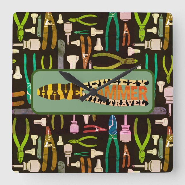 Have Squeezy Hammer Will Travel Retro Square Wall Clock (Front)