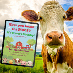 Have you heard the Moos, Barnyard animal Birthday Invitation