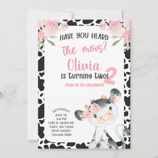 Have you heard the moos cow Girl Birthday Invite.  Invitation (Front)
