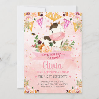 Have you heard the moos cow Girl Birthday Invite. Invitation