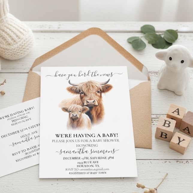 Have you Herd the News Highland Cow Baby Shower Invitation (Creator Uploaded)