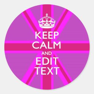 Have Your Keep Calm Text on Pink Union Jack Classic Round Sticker