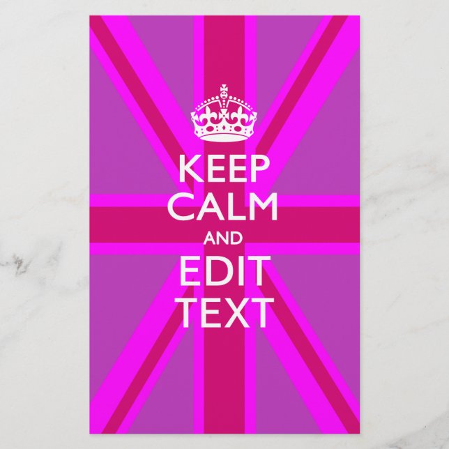 Have Your Keep Calm Text on Pink Union Jack Stationery (Front)