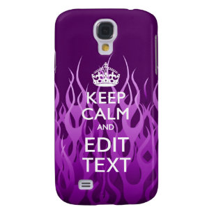 Have Your Text Keep Calm on Purple Racing Flames Galaxy S4 Case