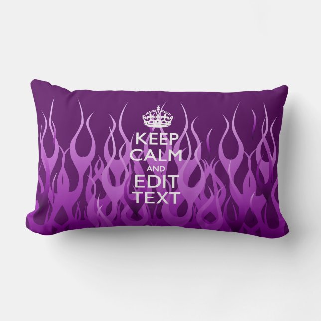Have Your Text Keep Calm on Purple Racing Flames Lumbar Cushion (Front)