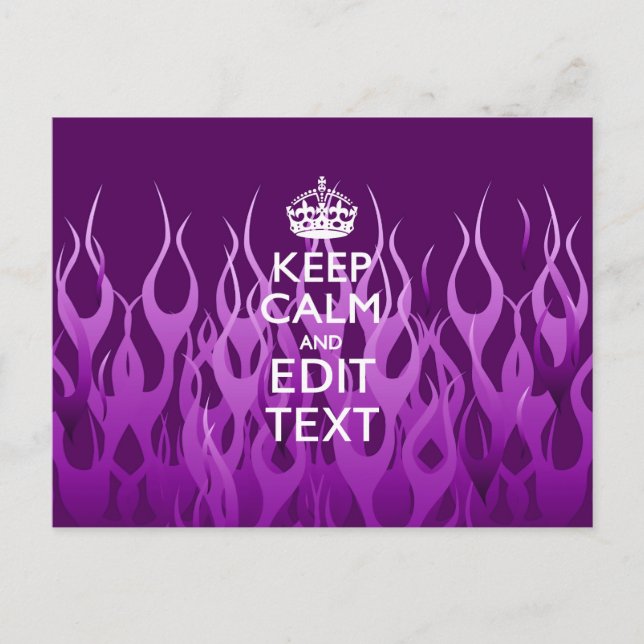 Have Your Text Keep Calm on Purple Racing Flames Postcard (Front)