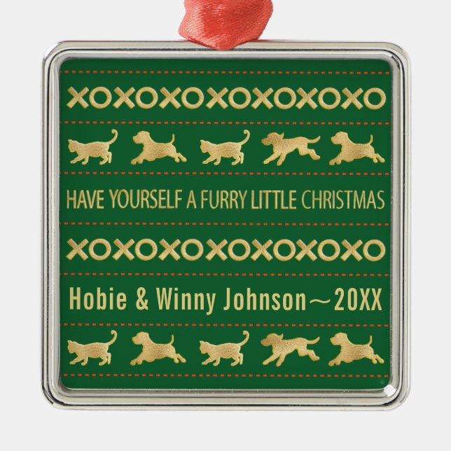 Have Yourself a Furry Little Christmas Cats Dogs Metal Tree Decoration (Front)