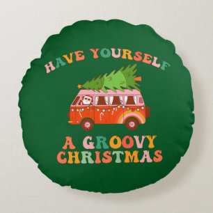 Have Yourself A Groovy Christmas! Round Cushion