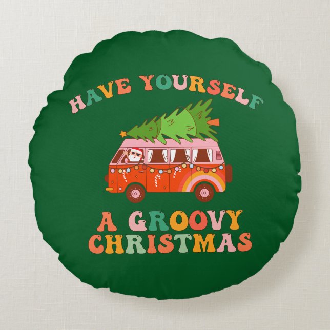 Have Yourself A Groovy Christmas! Round Cushion (Front)