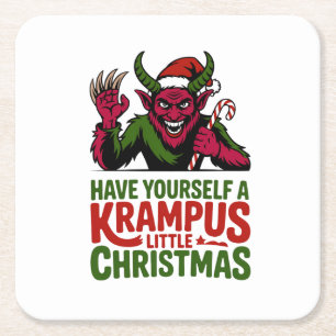 Have Yourself a Krampus Little Christmas Krampus L Square Paper Coaster