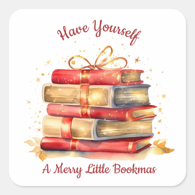 Have Yourself A Merry Little Bookmas, Book Lover Square Sticker (Front)