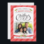 Have Yourself A Merry Little Christmas Photo Cards<br><div class="desc">Hand lettered "christmas" with your photo,  hand painted watercolor holly and background stripes.</div>