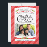 Have Yourself A Merry Little Christmas Photo Cards<br><div class="desc">Hand lettered "christmas" with your photo,  hand painted watercolor holly and background stripes.</div>