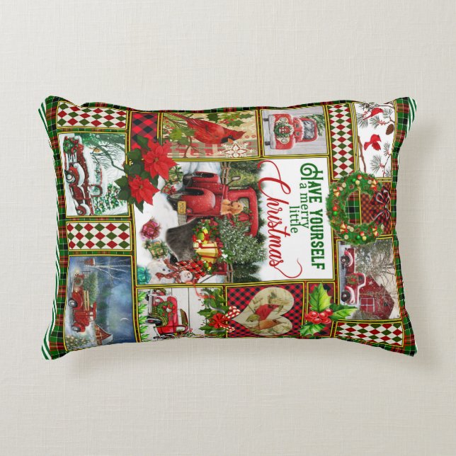 Have Yourself A Merry Little Christmas Red Truck Decorative Cushion (Front)