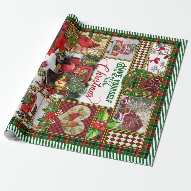 Have Yourself A Merry Little Christmas Red Truck Wrapping Paper (Unrolled)
