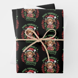 Have Yourself A Mooey Little Xmas Highland Cow Wrapping Paper Sheet