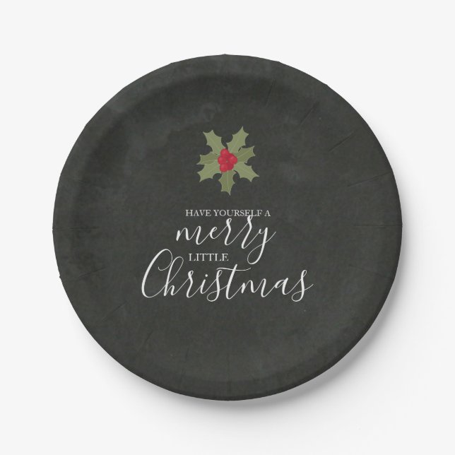 Have Yourself Merry Little Christmas Holly Wreath Paper Plate (Front)