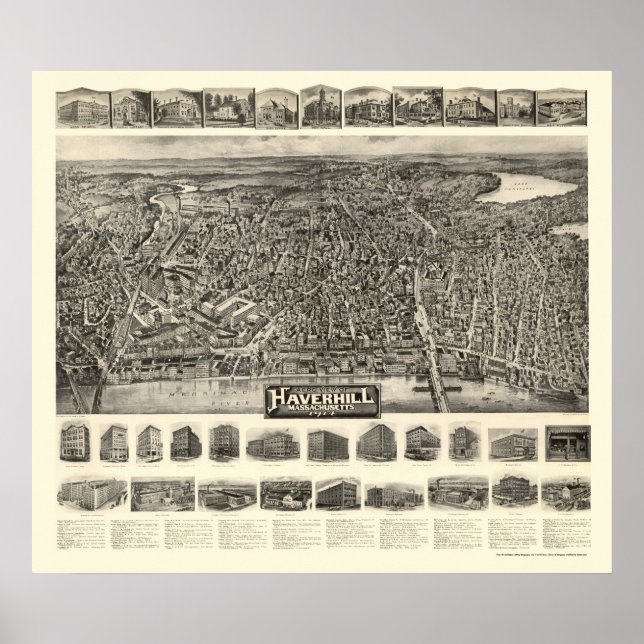 Haverhill, MA Panoramic Map - 1914 Poster (Front)