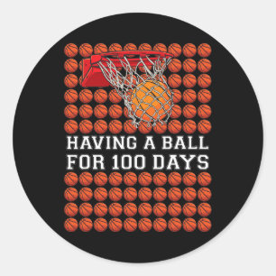 Having A Ball 100 Days Basketball Kids Boy Smarter Classic Round Sticker