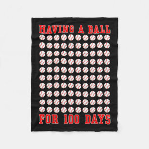Having A Ball For 100 Days Of School 100th Basebal Fleece Blanket
