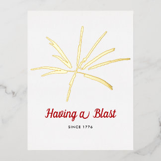 Having a Blast Silver Fireworks July 4th Party Foil Invitation Postcard