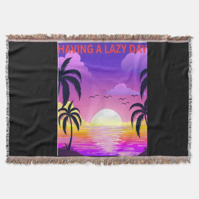 having a lazy day tropical sunset throw blanket (Front)