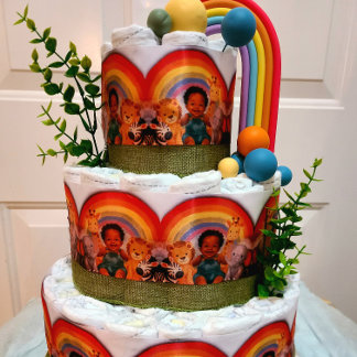 Having Fun With My Animal Friends Under A Rainbow Satin Ribbon