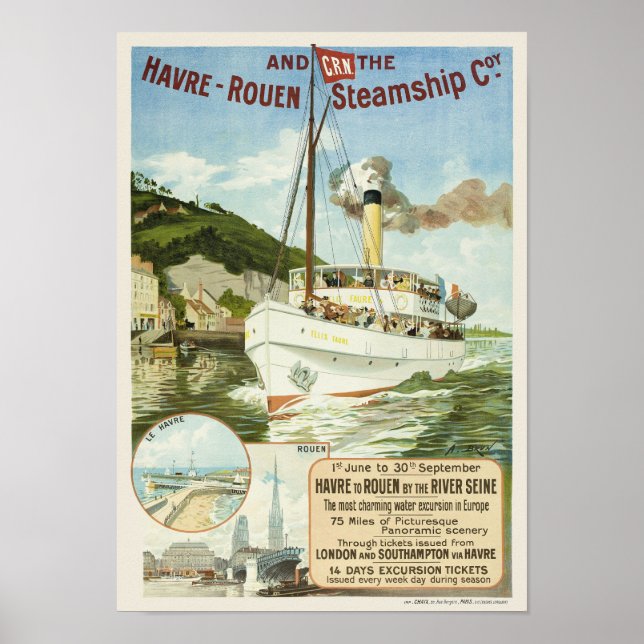 Havre-Rouen Steamship Coy. Vintage Poster 1895 (Front)