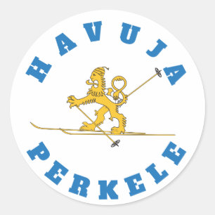 Havuja perkele - hiihtävä suomileijona classic round sticker