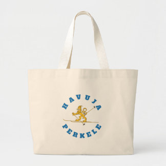 Havuja perkele - hiihtävä suomileijona kangaskassi large tote bag