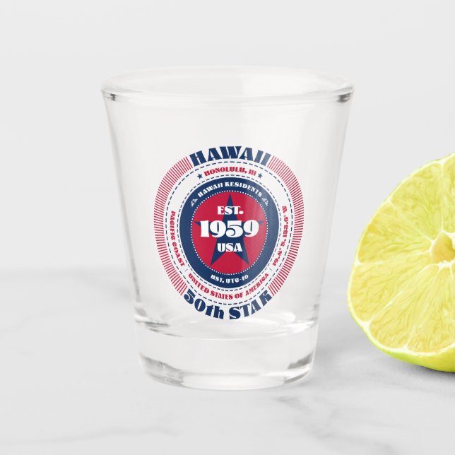 Hawaii 50th Star Patriotic Shot glass (Front)
