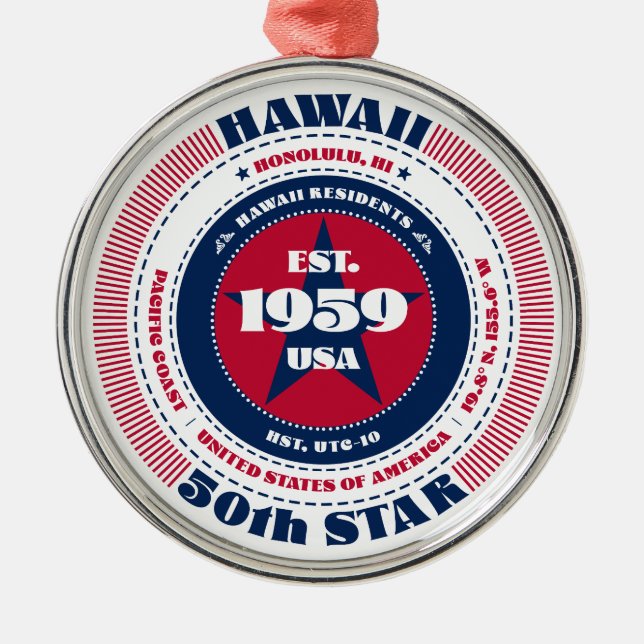 Hawaii 50th State Christmas Ornament (Front)