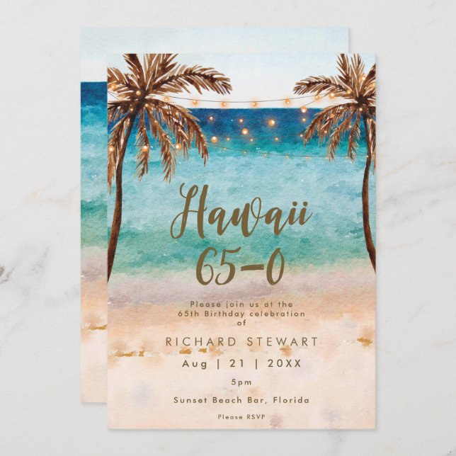 hawaii 65 0 65th beach birthday party invitation (Front/Back)