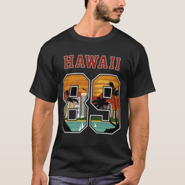 Hawaii 89 Retro Sunset T-Shirt (Front)