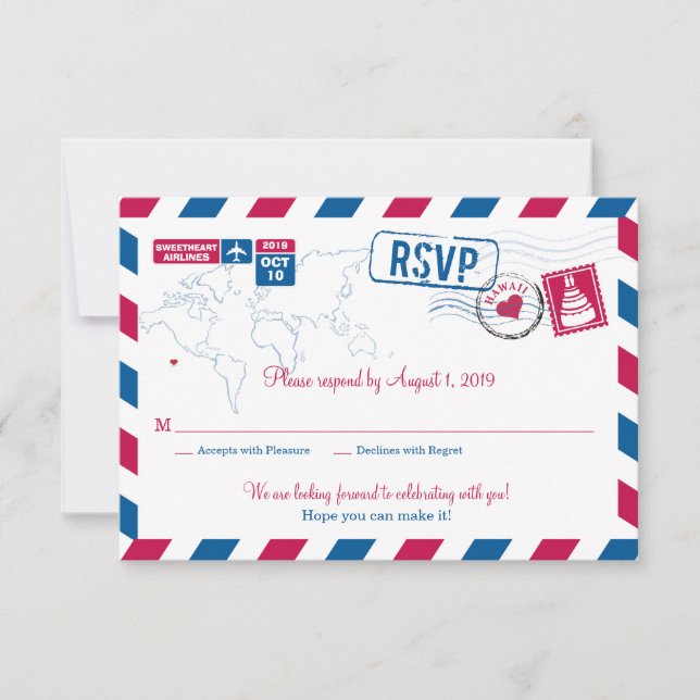 HAWAII Air Mail Wedding RSVP Card (Front)