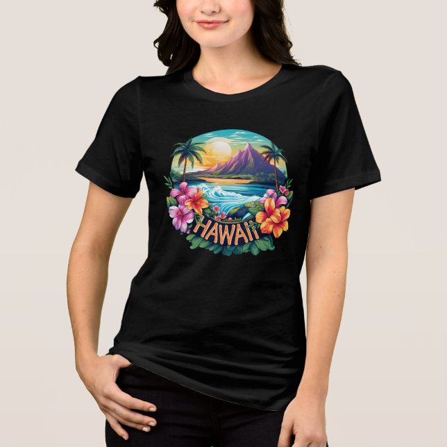 Hawaii Aloha Beach Tropical Flowers Travel Art Tri-Blend Shirt (Front)