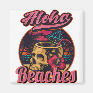 Hawaii Aloha Beaches Tropical Goth Skeleton Skull Magnet