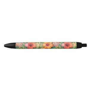 Hawaii aloha decorative flowers pattern black ink pen