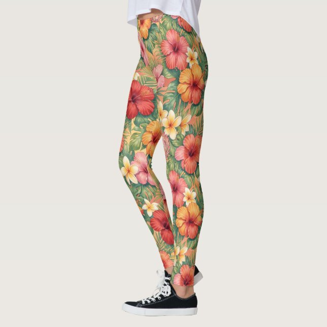 Hawaii aloha decorative flowers pattern leggings (Left)